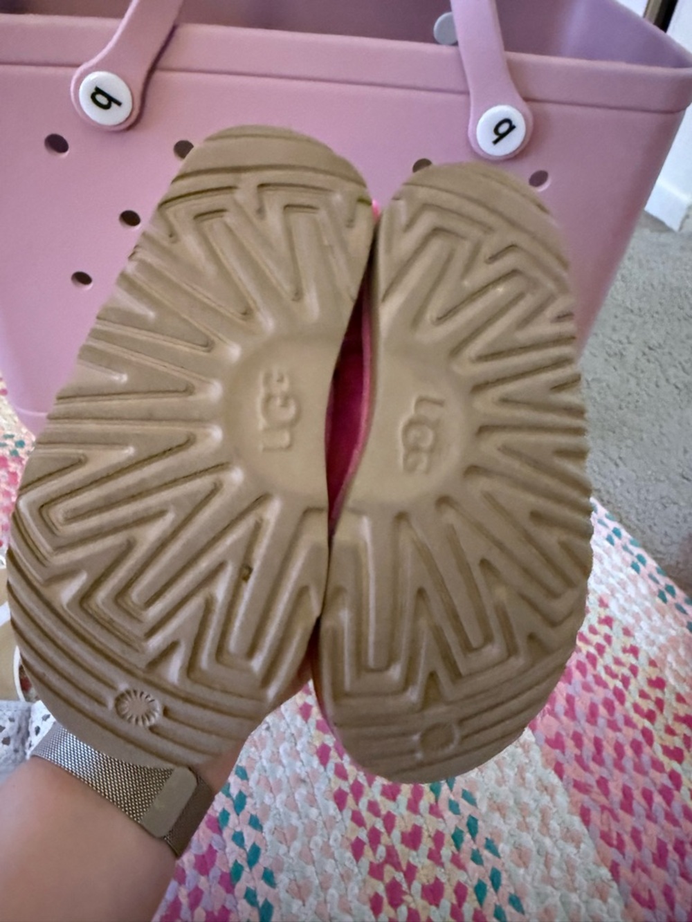 UGG Kids Pink Slip-On Boots with Tan Soles